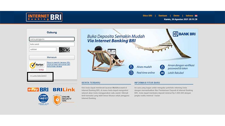 Buka Website Internet Banking BRI 1