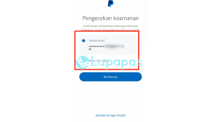 Pilih terima Email Lupa Password Paypal