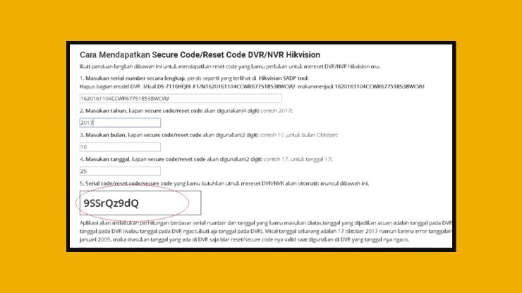 2. Mendapatkan Secure Code Reset dan Start Date DVR Hikvision