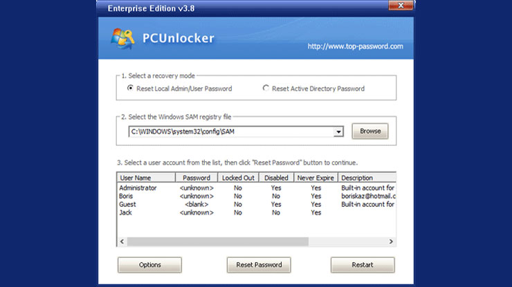 Reset Password Dengan PCUnlocker