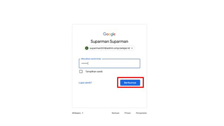 2. Masukkan Password Akun Google
